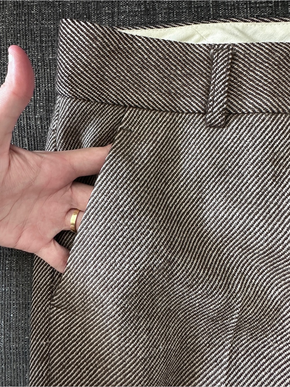 Theory Brown Herringbone Cotton Blend Straight Leg Dress Pants Pockets 8 - Picture 6 of 15